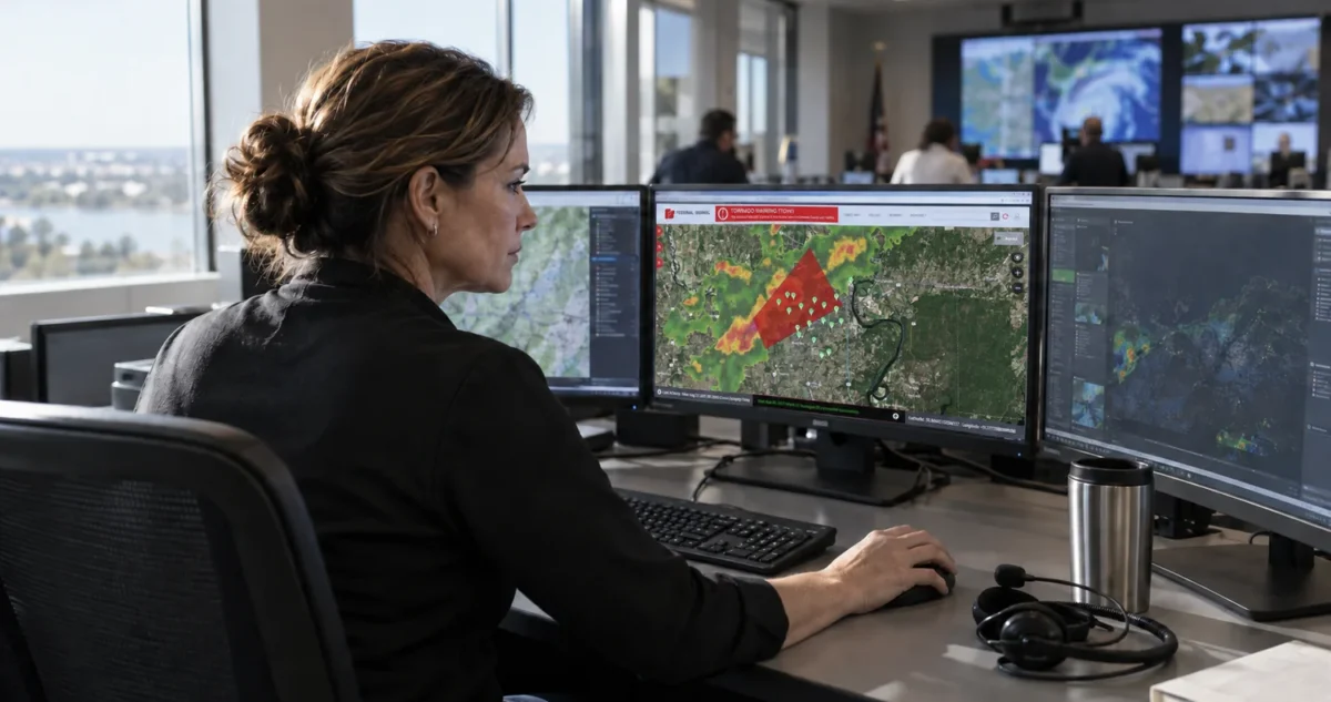 Emergency manager using emergency notification software at a municipal dispatch console
